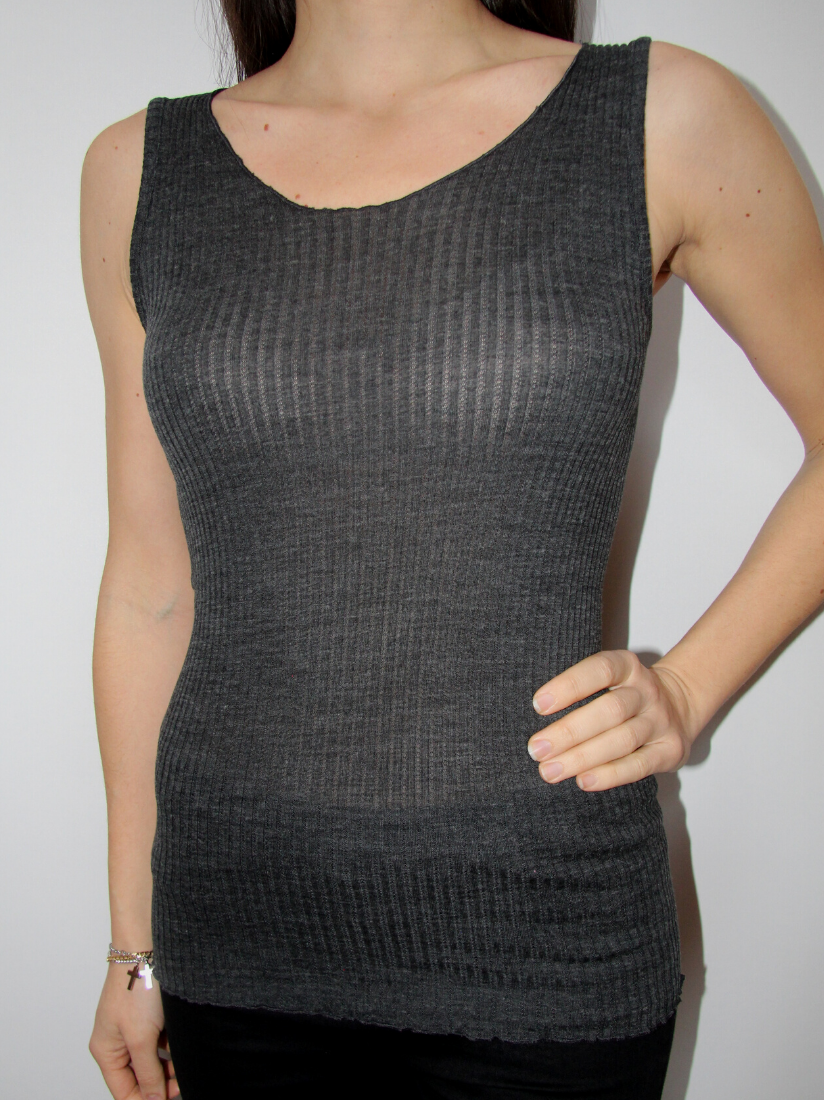 canotta spalla larga in lana a costine