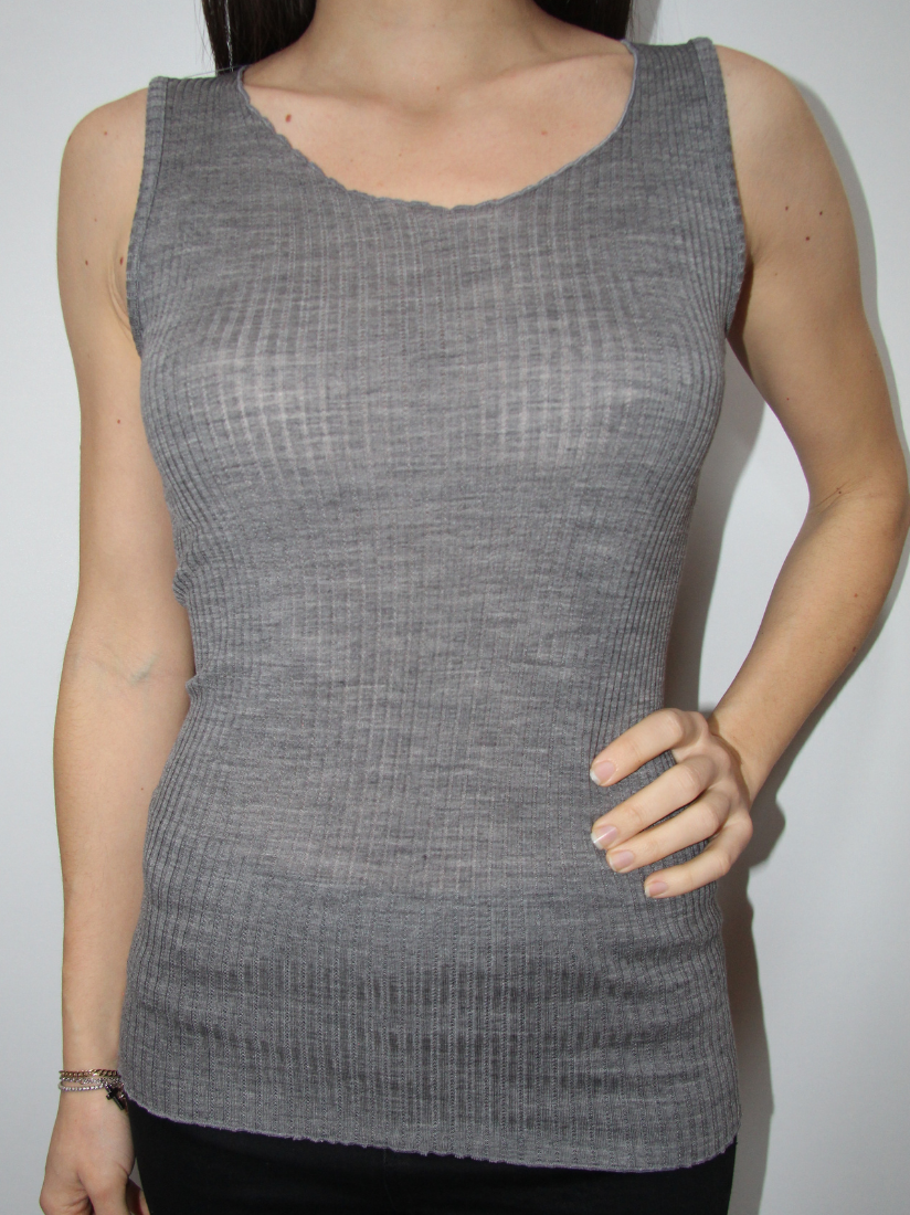 canotta spalla larga in lana a costine