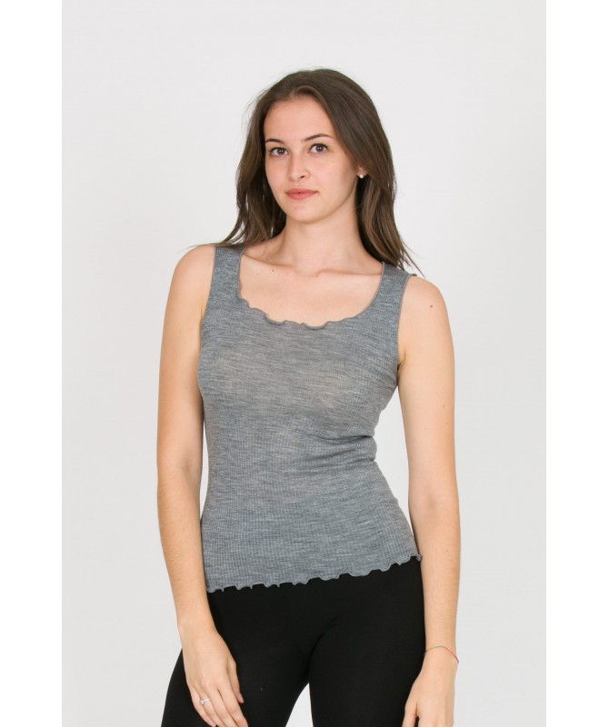 canotta spalla larga con scollo a giro in lana seta