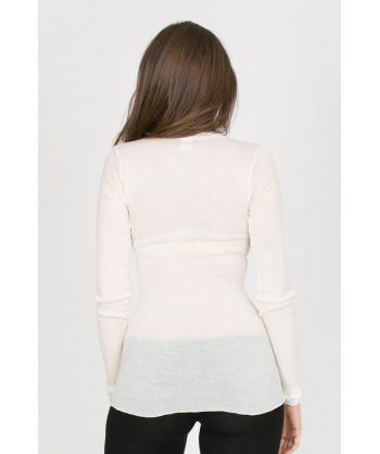 maglia bianco panna in lana seta a costine