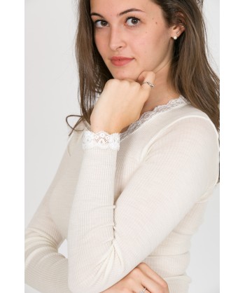 maglia bianco panna in lana seta e pizzo
