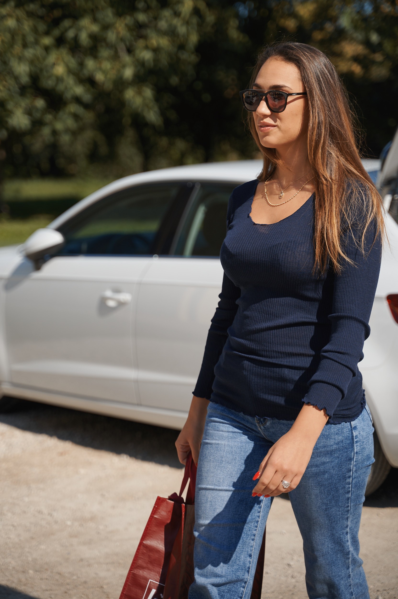 maglia girocollo in lana seta a costine