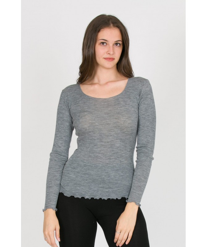 maglia girocollo in lana seta a costine