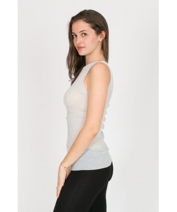 canotta spalla larga bianco panna in lana e lurex