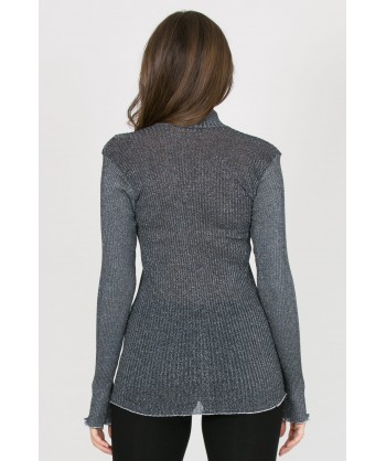 lupetto nero in lana a costine e lurex