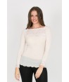 maglia in lana seta e pizzo su décolleté