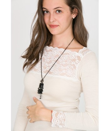 maglia bianco panna in lana seta e pizzo