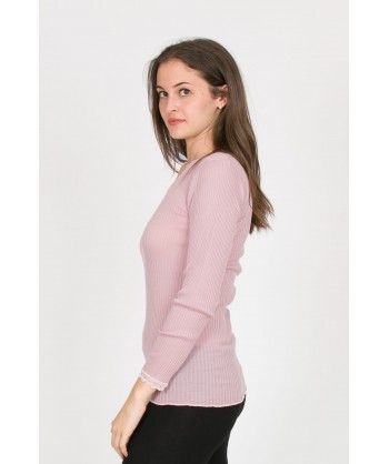 maglia rosa cipria in lana a costine e pizzo