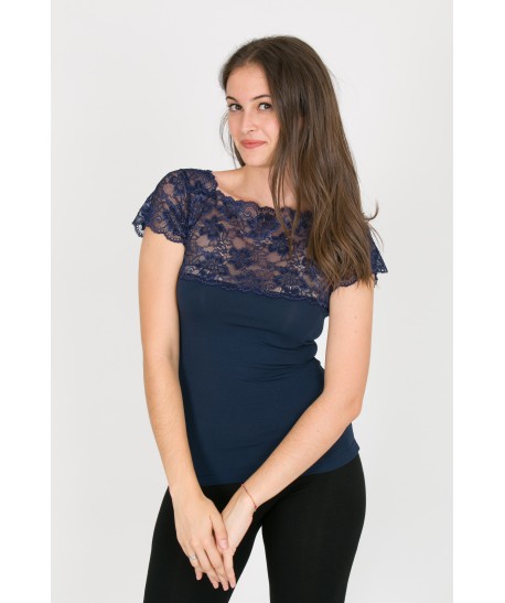 maglia in modal con maniche corte in pizzo