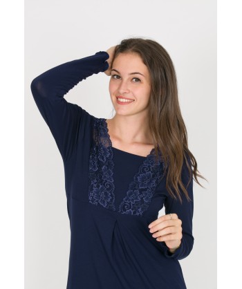 camicia da notte con scollo quadrato e pizzo